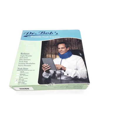 Dr bob’s portable neck traction medium in blue nylon fabric designed for effective neck support and pain relief