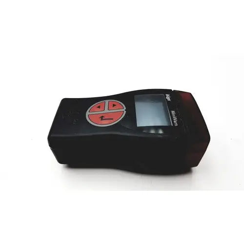 Black handheld drager multi-gas monitor with red directional button and small screen labeled m-10 for reuse medical use