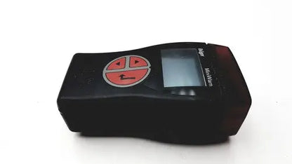 Black handheld drager multi-gas monitor with red directional button and small screen labeled m-10 for reuse medical use