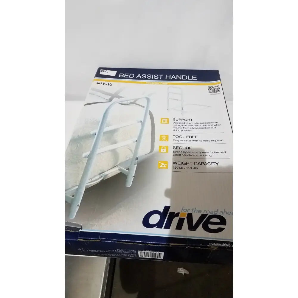 Drive medical 15064 white metal home bed assist grab rail with sturdy curved design for secure adjustable support