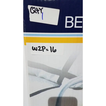 Blue and white cardboard box with yellow stripe labeled qty 1 and w2p 16 for drive medical home bed assist grab rail