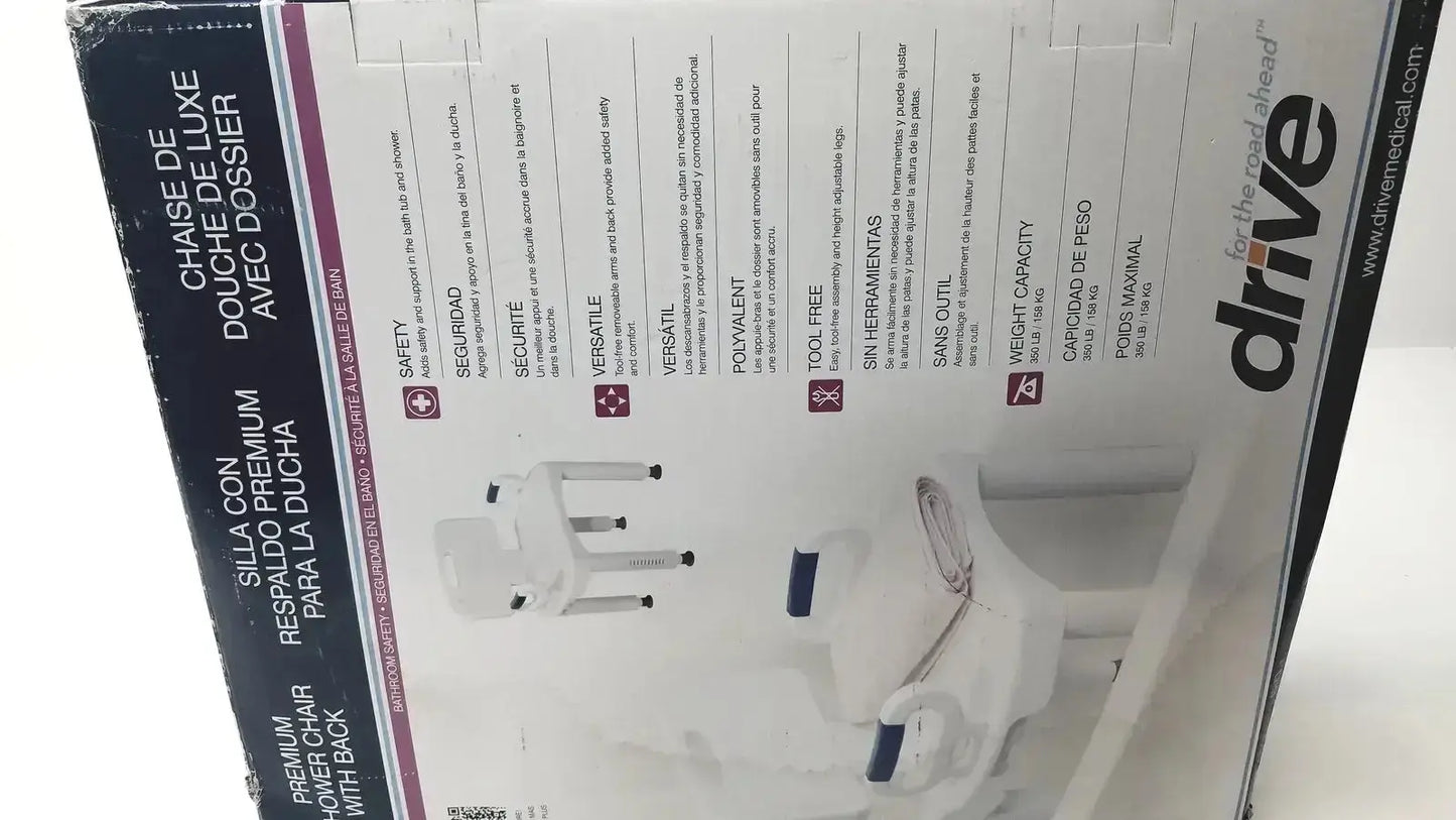 Drive Medical Premium Series Shower Chair with Back and Arms - NEW OPEN BOX Shower Chair, new product photo 3