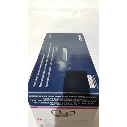 Blue and white cardboard box for drive raised toilet seat 5 inch height with removable arms RTL12027RA packaging