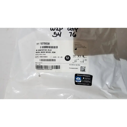 Blue comfortgel nasal mask in clear plastic bag with printed labeling for drive rtl12027ra raised toilet seat use
