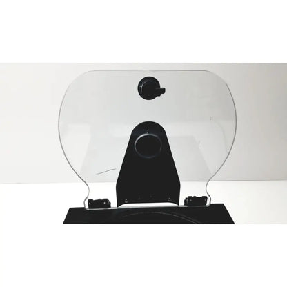 Clear plastic motorcycle windshield with black mounting bracket and adjustment knobs on drucker diagnostics dash apex 24 centrifuge