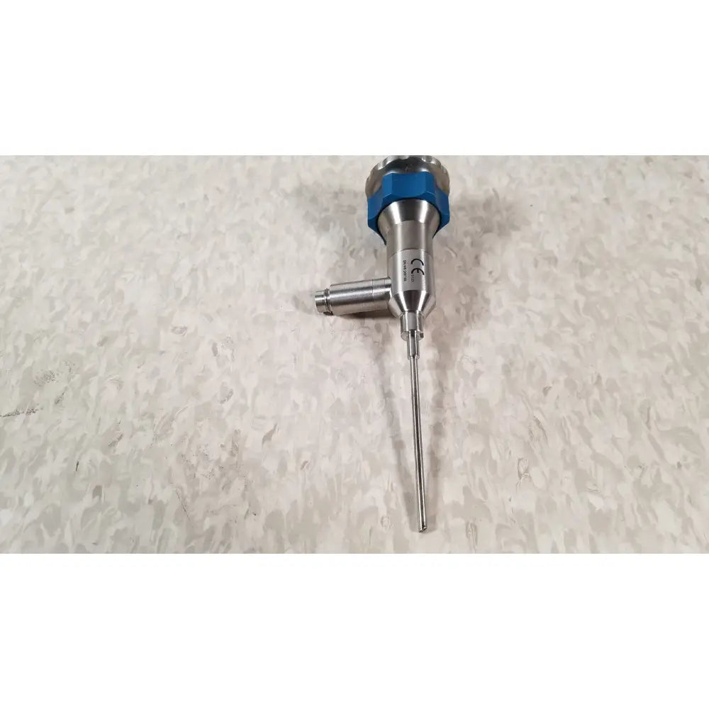 Dyonics 30 degree SN HR 268768 silver surgical instrument with blue hexagonal grip and slender metallic probe for reuse medical purposes