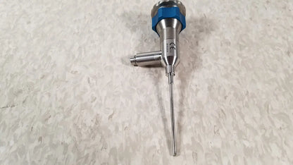 Dyonics 30 degree SN HR 268768 silver surgical instrument with blue hexagonal grip and slender metallic probe for reuse medical purposes