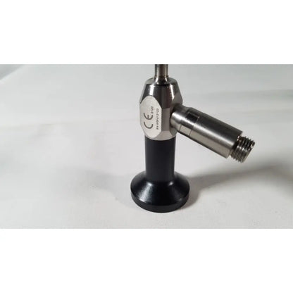 Stainless steel 5.5mm 0 degree autoclavable laparoscope with black rubberized base and threaded metallic connector