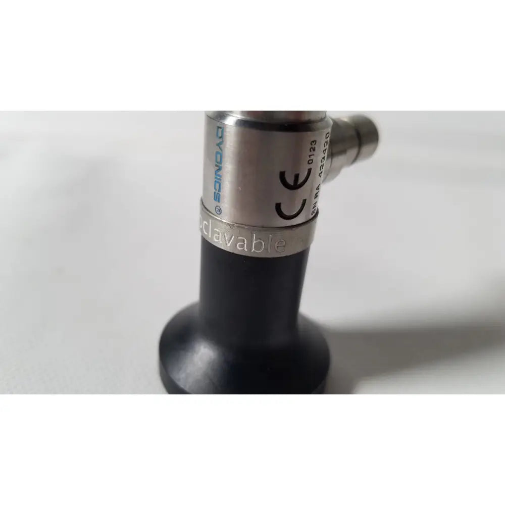 Silver and black dyonics autoclavable 4mm 70 degree arthroscope with engraved branding ce mark and model number on housing