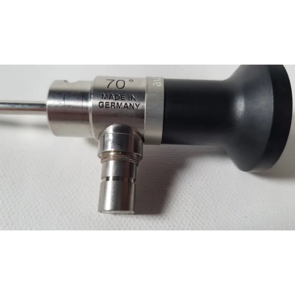 Silver metallic dyonics autoclavable 4mm 70 degree arthroscope with black grip and engraved made in germany markings