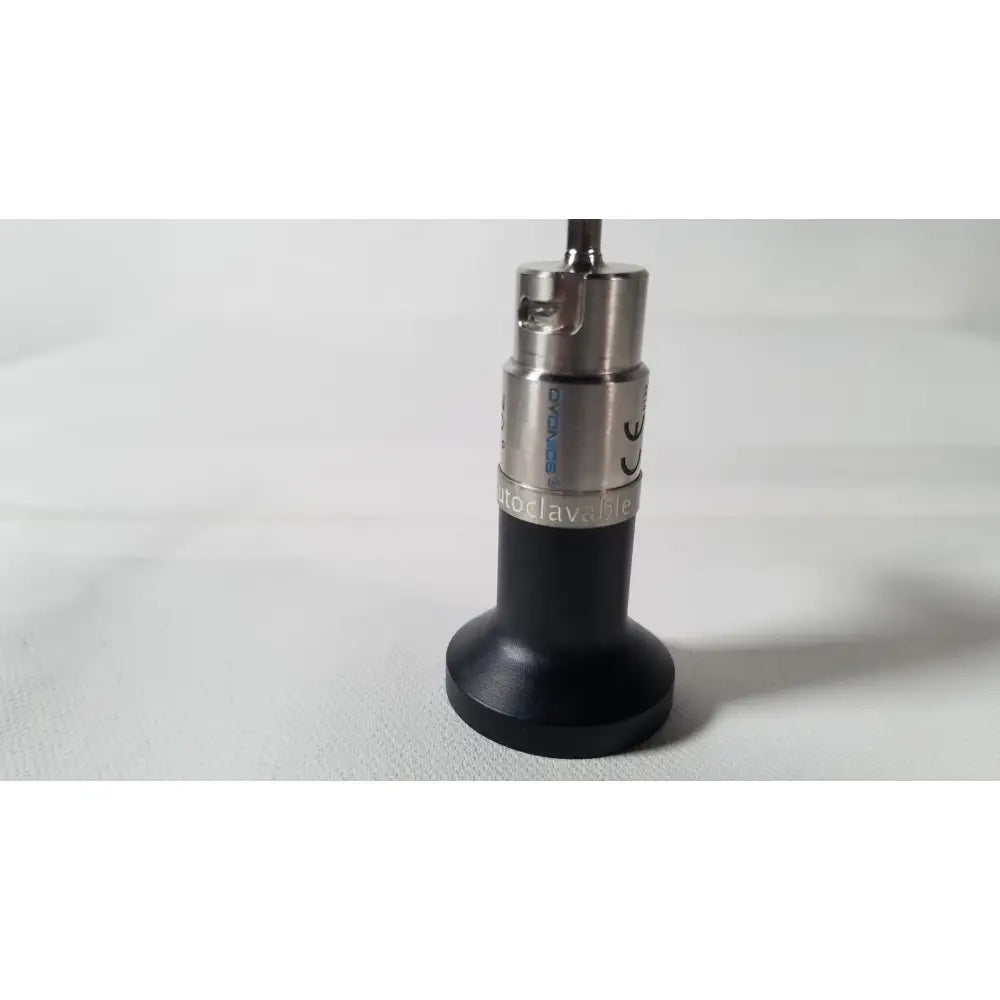Black and silver dyonics autoclavable 4mm 70 degree arthroscope with engraved branding and autoclavable metallic body