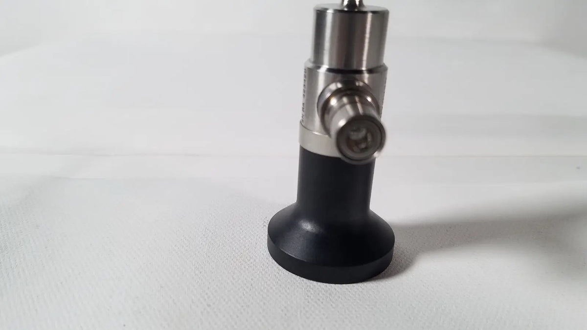 Black and silver dyonics autoclavable 4mm 70 degree arthroscope with cylindrical body and metallic connectors