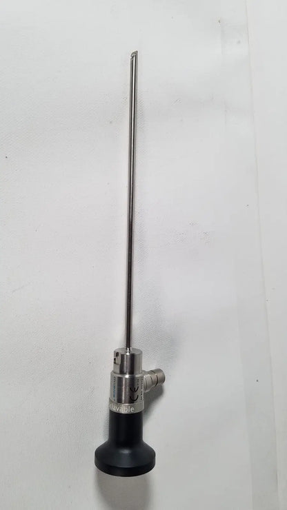 Silver dyonics autoclavable 4mm 70 degree arthroscope with black base and metallic joints for surgical use