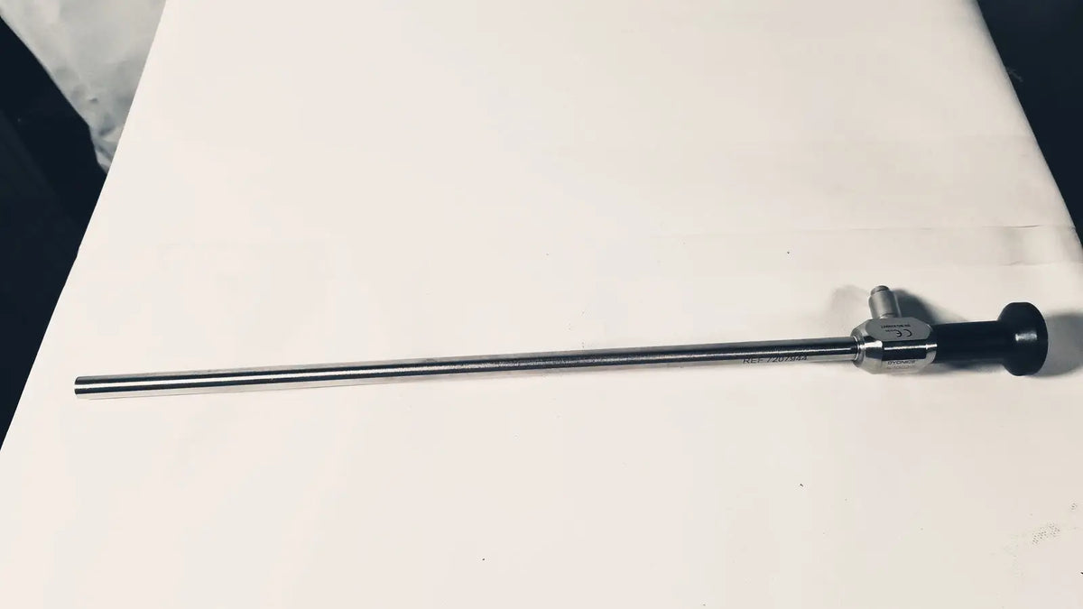 Silver surgical degree 10mm laparoscope dyonics autoclave with black handle and metallic joints for precise laparoscopy