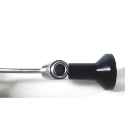 Black plastic handle with metallic connector and slender silver shaft of dyonics autoclave ref 7207952 30° laparoscope for reuse medical use