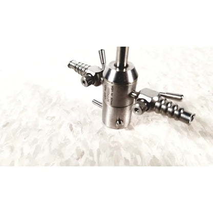 Silver metallic surgical gas valve with threaded ports and engraved markings for dyonics sheath rotatable ref 3869
