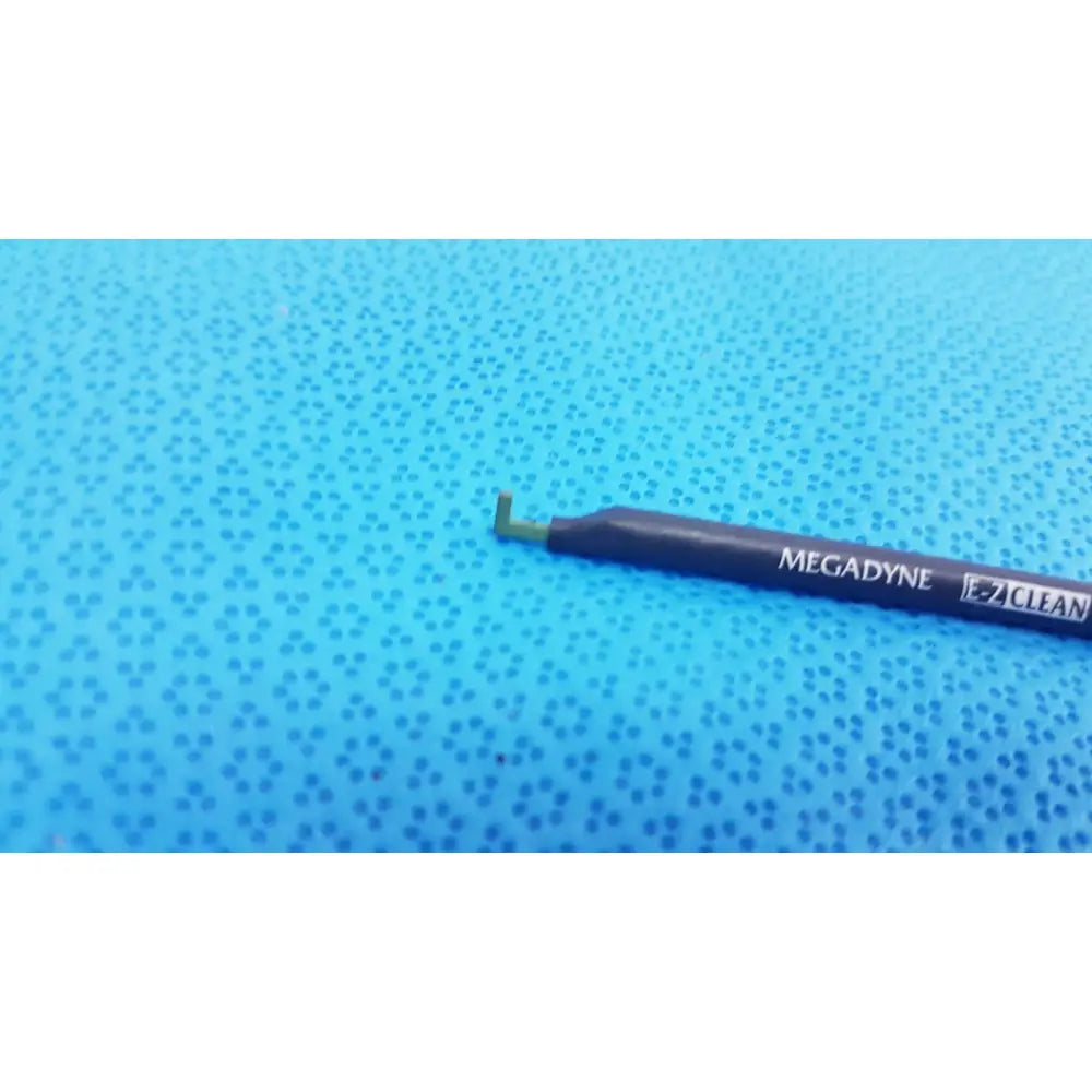 Black megadyne e-z clean hook lap dissecting electrode with a green hooked tip for precise lap dissecting use