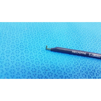 Black megadyne e-z clean hook lap dissecting electrode with a green hooked tip for precise lap dissecting use