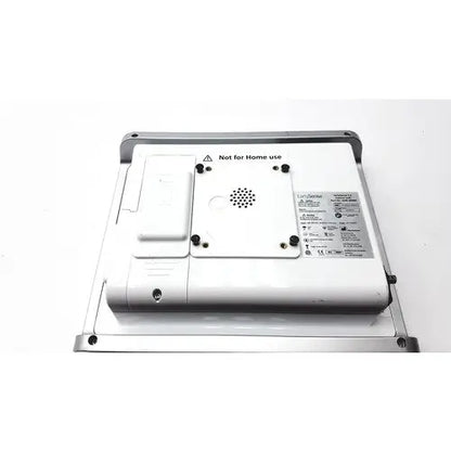 White rectangular EarlySense 2.0 control unit back side with speaker grille and warning label for reuse medical use