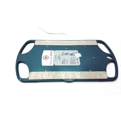Dark teal plastic patient transport stretcher with molded handles and silver tape for reuse medical earlysense ame-00200 sensor
