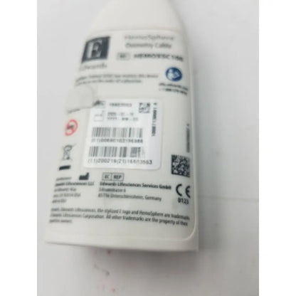 White plastic edwards hemosphere oximetry cable with black text barcodes and ce mark from edwards lifesiences gmbh