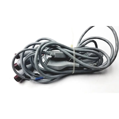 Coiled gray edwards lifesciences a0434 truwave reusable cable with multiple connectors secured by white zip tie