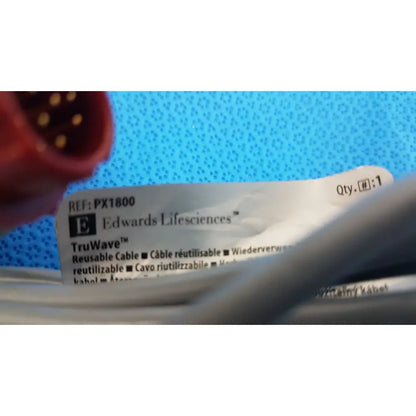 White label with black text identifying edwards lifesciences truwave px1800 reusable pressure monitoring cable