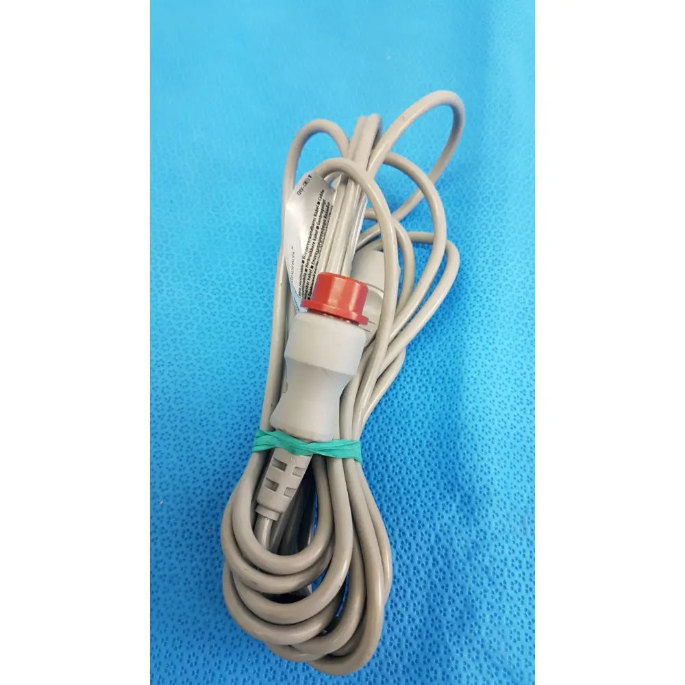 Gray medical cable with red connector and white plastic housing tied with green band for edwards lifesciences truwave px1800 reusable use