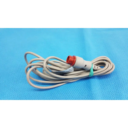 Gray medical cable with red connector and white housing secured by green tie edwards lifesciences truwave px1800 reusable