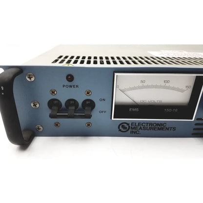 Blue metallic electronic measurements EMS power supply with analog DC volts meter and three toggle switches untested
