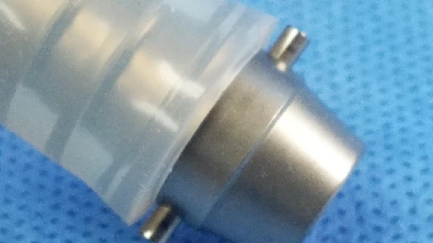 Ellik evacuator adapter with clear plastic tubing and metallic connector compatible with endoscopic systems