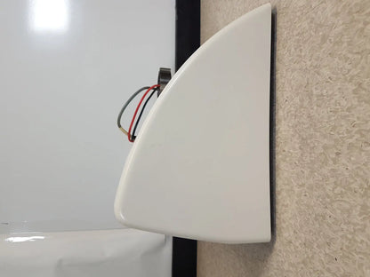 White curved wall-mounted speaker with visible wiring at back shown alongside science hiranuma aquastar c3000 coulometric titrator