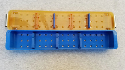 Blue and yellow plastic perforated sterilization case tray for endoscope sterilization case use