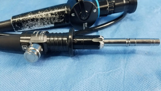Black and silver enp-p4 endoscope rhino-laryngoscope fiberscope with textured grip labeled eureka fiber optic endoscope