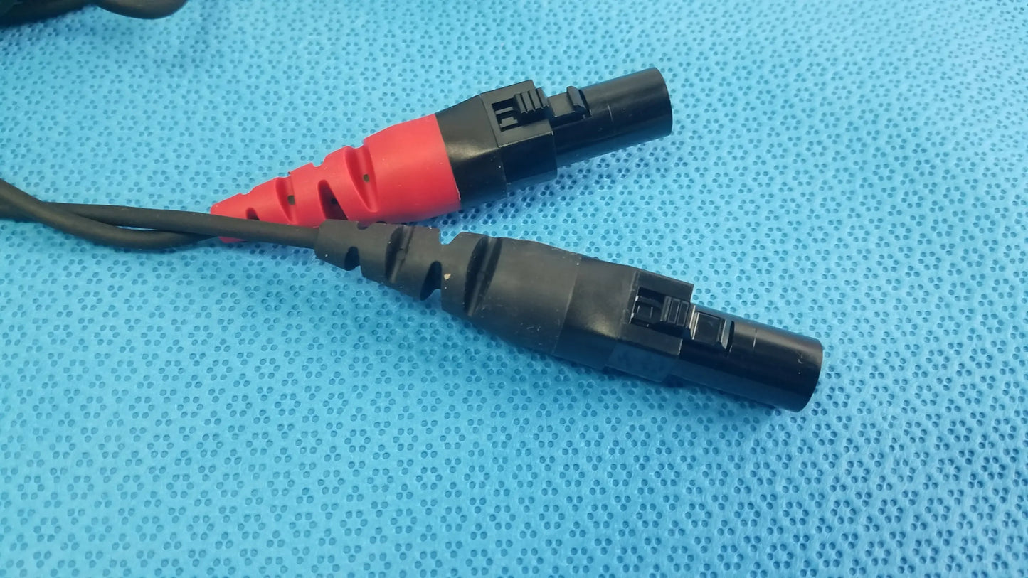 Ensite x ep d-ens-l/r-ddy-cbl catheter connector cable with black and red textured plastic xlr audio connectors for medical equipment reuse