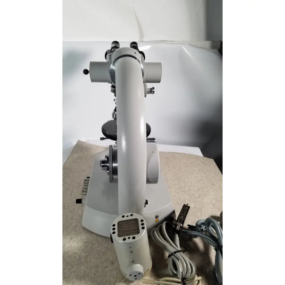 Gray metallic compound microscope with articulated arm and adjustable eyepieces for eppendorf centriifuge reuse medical use