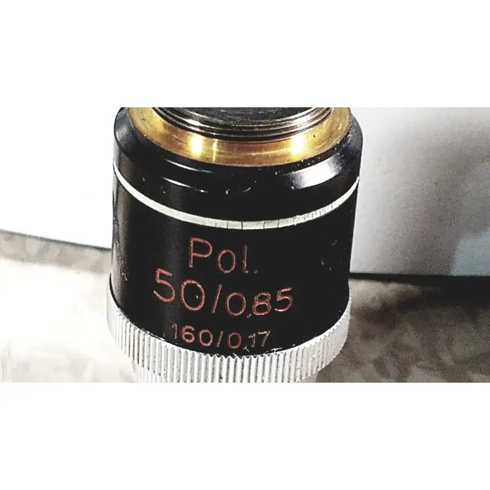 Black polarizing microscope objective lens with gold metal top and silver focusing ring for eppendorf centriifuge reuse medical use