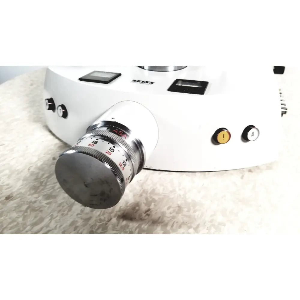 White zeiss camera lens with silver metallic ring and engraved markings compatible with reuse medical eppendorf centriifuge 5415 r