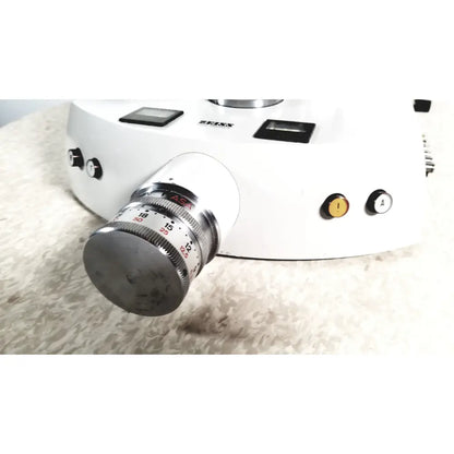 White zeiss camera lens with silver metallic ring and engraved markings compatible with reuse medical eppendorf centriifuge 5415 r