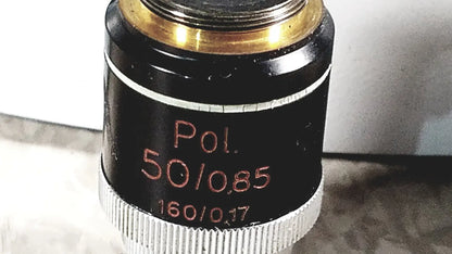 Black polarizing microscope objective lens with gold metal top and silver focusing ring for eppendorf centriifuge reuse medical use