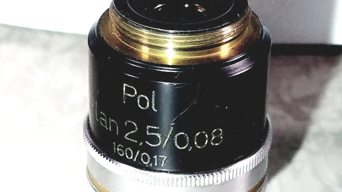 Black and gold microscope objective lens with engraved markings for reuse medical in eppendorf centrifuge 5415 R