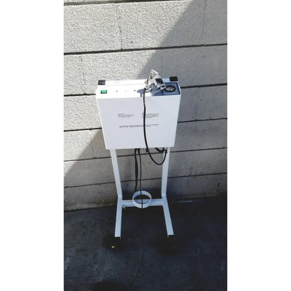 White industrial-grade erbe erbokryo cryosurgical unit 30448-014 ultrasonic scaler on wheeled stand with foot pedal