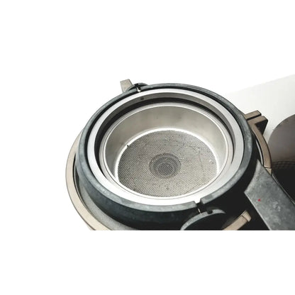 Black rubberized housing with silver mesh filter inside the erkodent erkoform-rve dental lab thermoforming system