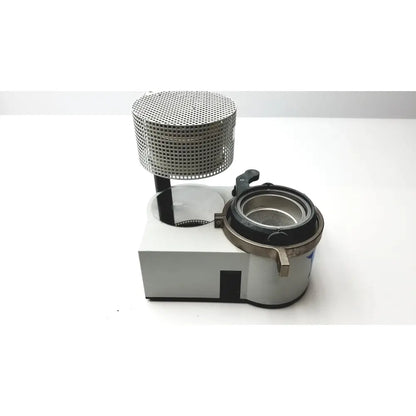 Silver perforated cylindrical mesh top with black base and metallic parts of Erkodent Erkoform-RVE dental lab thermoforming system