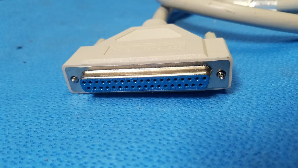 Beige female connector external scsi cable with blue metallic db25 pin array and plastic housing for external use