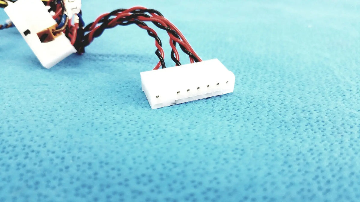 White plastic female multi-pin connector with red and black twisted wires for connectors wire harness cables use