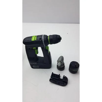 Black and green festool dd-es cdd9 plus drill with interchangeable bits for versatile drilling tasks