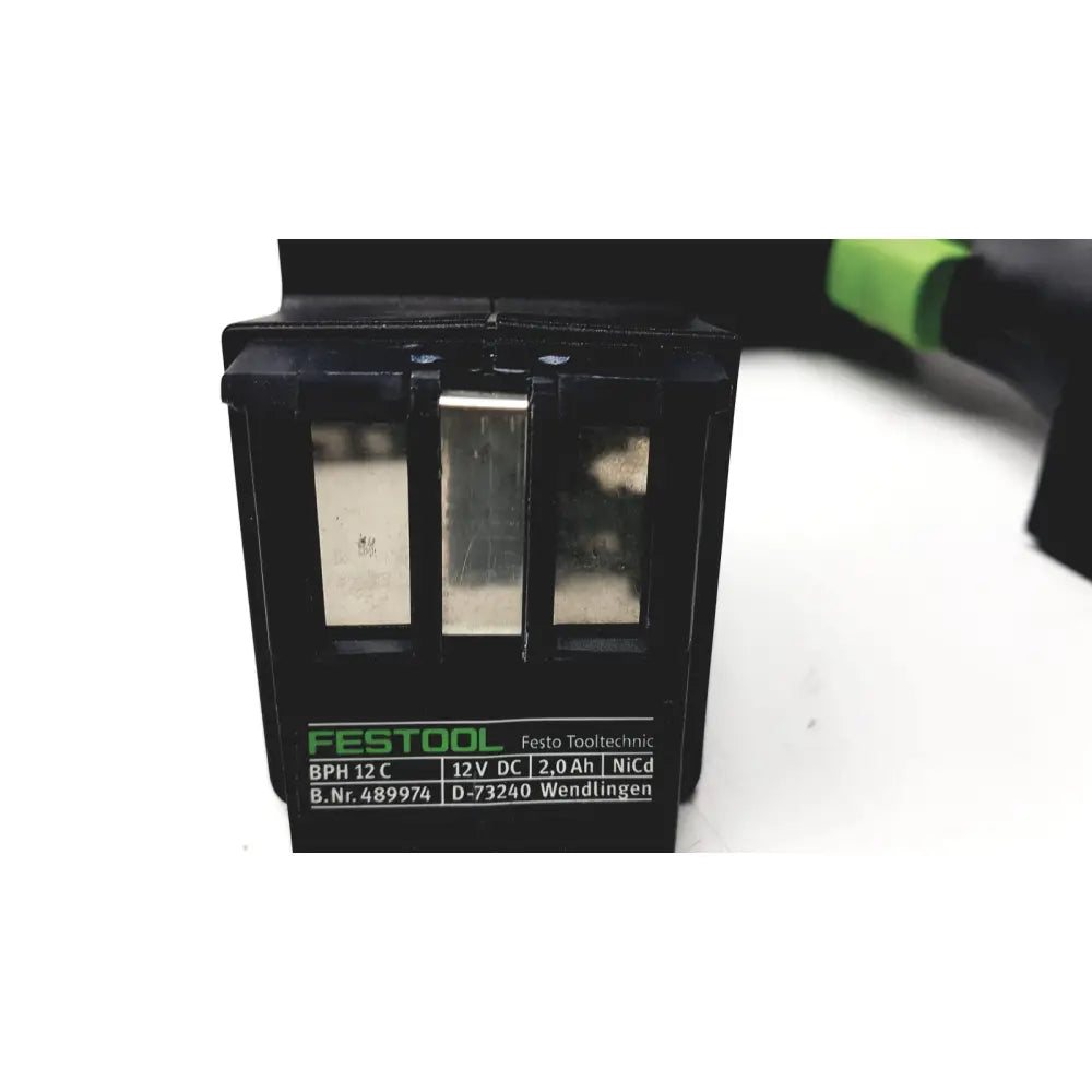 Black festool bph 12 c battery pack with silver terminals and green branding for festool dd-es plus drill attachments