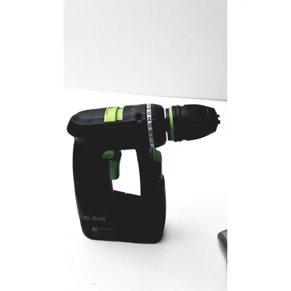 Black and green festool dd-es plus drill with textured grip and keychain style bit holder for versatile use