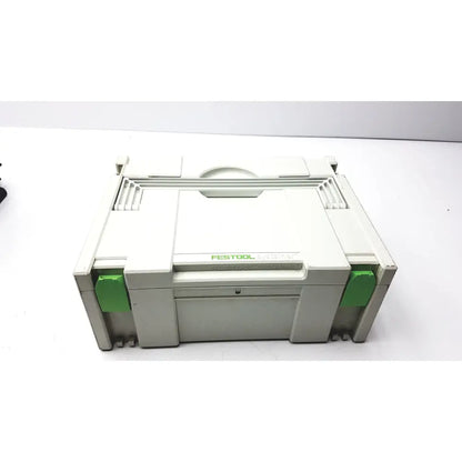 Gray and green festool dd-es plus drill storage box with a sturdy modular design for organization and durability